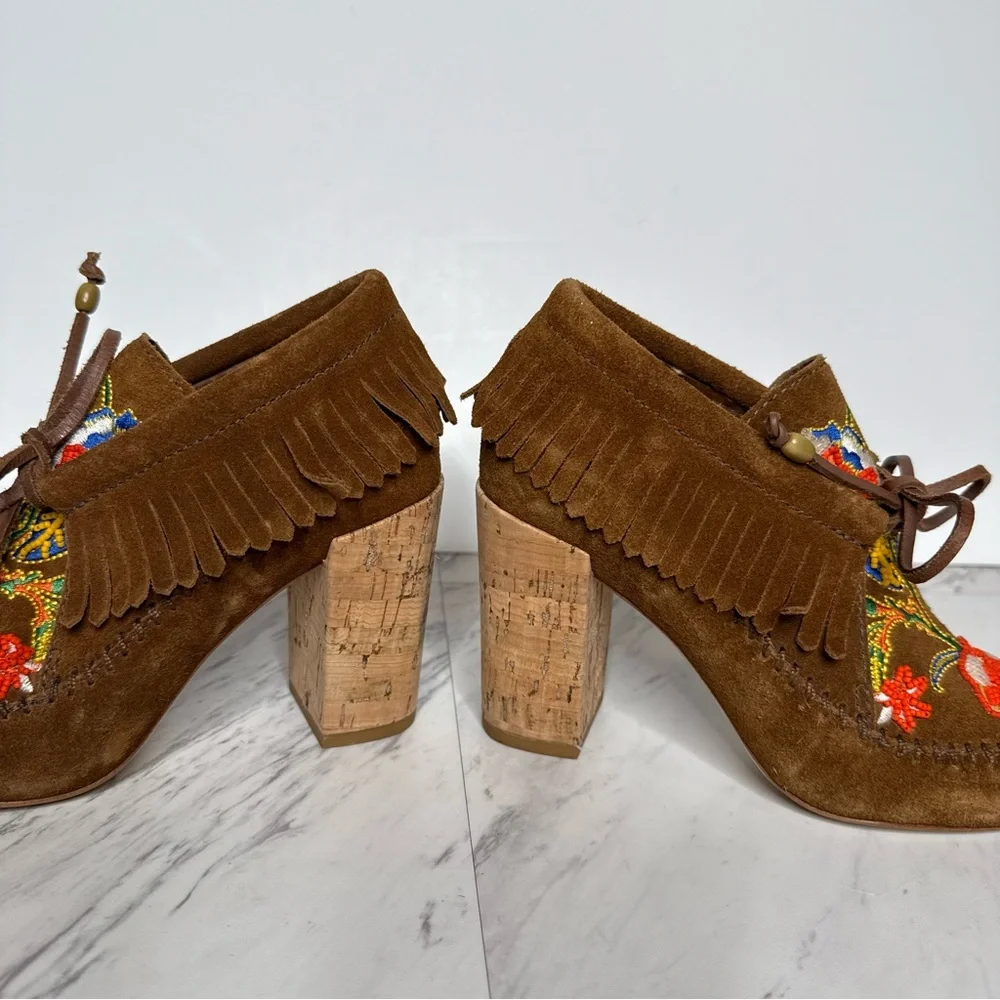 Tory Burch Huntington Fringe Brown Suede Beaded Bootie 5 1/2 M - Picture 8 of 14